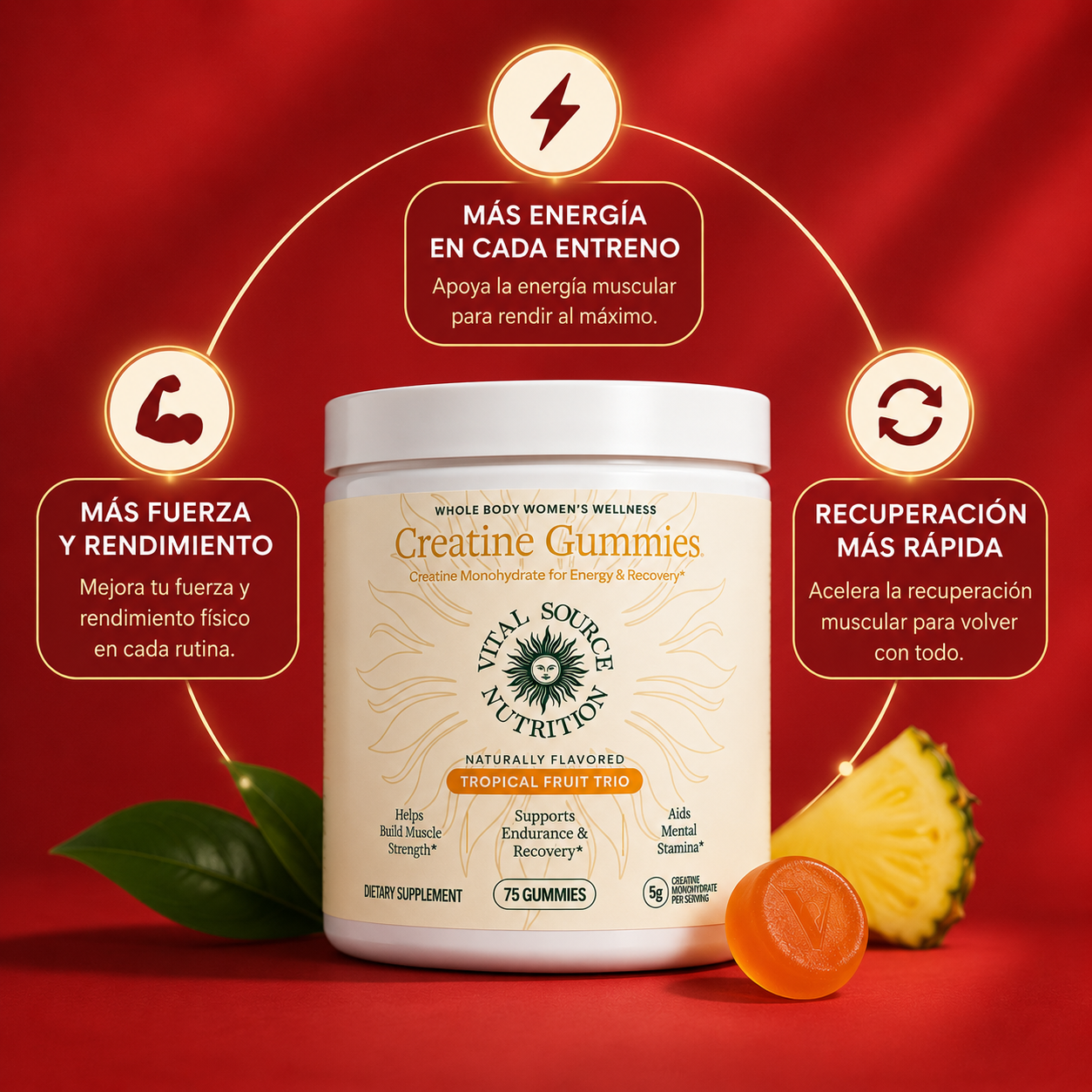 Frasco de gummies de creatina sin polvos ni grumos - 5 gomitas al dia
